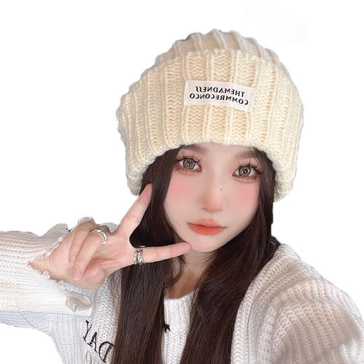 冬季帽子女针织帽百搭新款保暖防寒冷帽贴布字母时尚韩版毛线帽子 商品图4