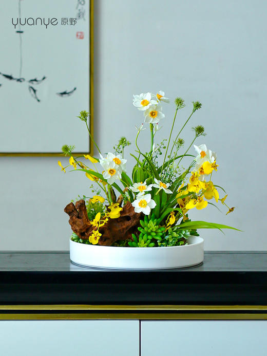 新中式酒店餐桌花大圆桌转盘摆花饭店餐厅包厢高端仿真装饰花摆设 商品图4