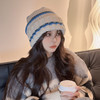 韩版秋冬季时尚防寒保暖显脸小毛线帽子女百搭新款拼色条纹针织帽 商品缩略图2