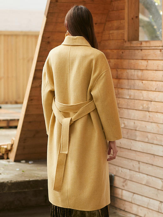 欧芮儿气质翻领黄色毛呢外套女2019冬装过膝中长款呢大衣 商品图1