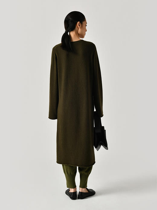 322工房极简造型纯羊绒高开叉连衣裙2022年秋冬款宽松长袖针织裙 商品图1