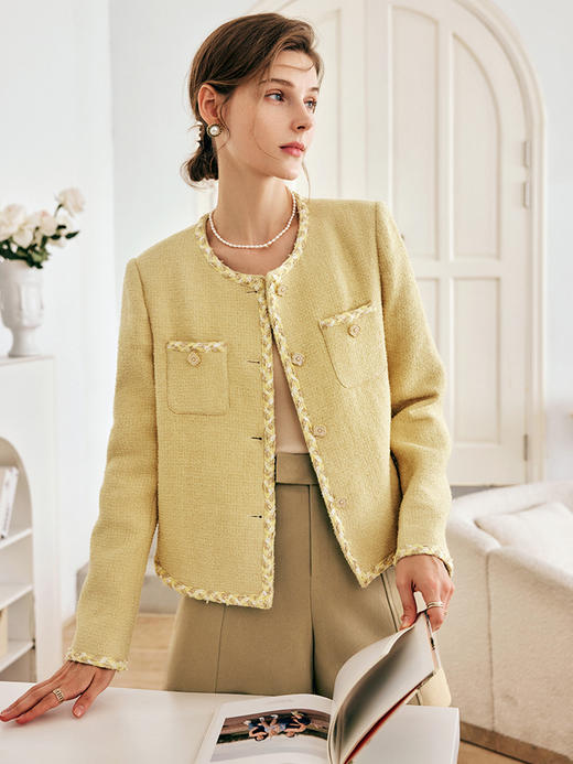 OLrain欧芮儿法式小香风短外套女深秋2022年新款宽松气质黄色上衣 商品图1