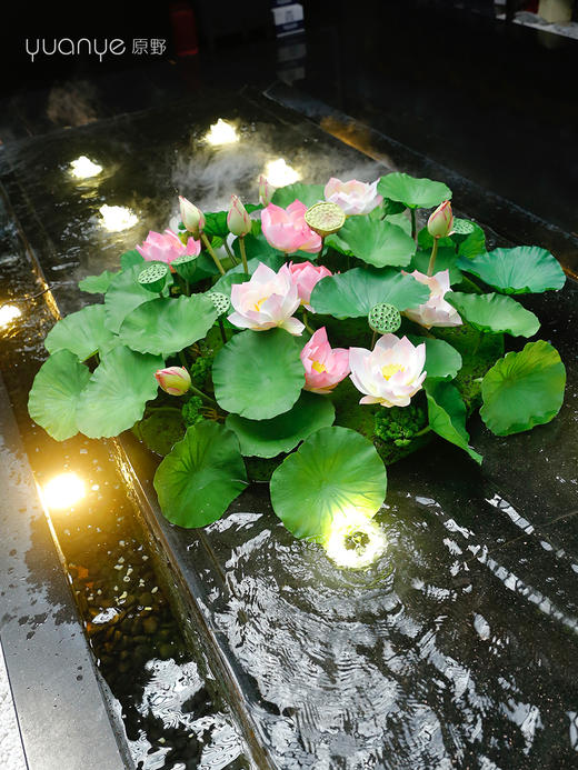 酒店新中式荷花餐桌花包厢仿真花艺摆件高端假花圆桌中间高档摆花 商品图1