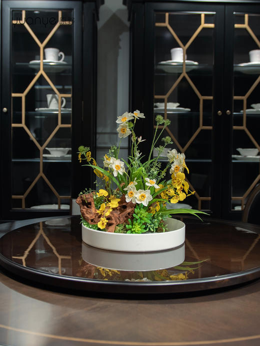 新中式酒店餐桌花大圆桌转盘摆花饭店餐厅包厢高端仿真装饰花摆设 商品图3