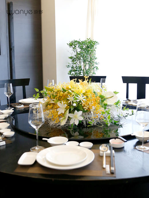 酒店餐桌花大圆桌中间转盘摆花饭店餐厅包厢高端仿真花装饰花摆设 商品图3