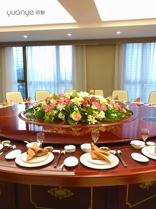 酒店餐桌花大圆桌中间转盘摆花饭店餐厅包厢高端仿真花装饰花摆设 商品图1