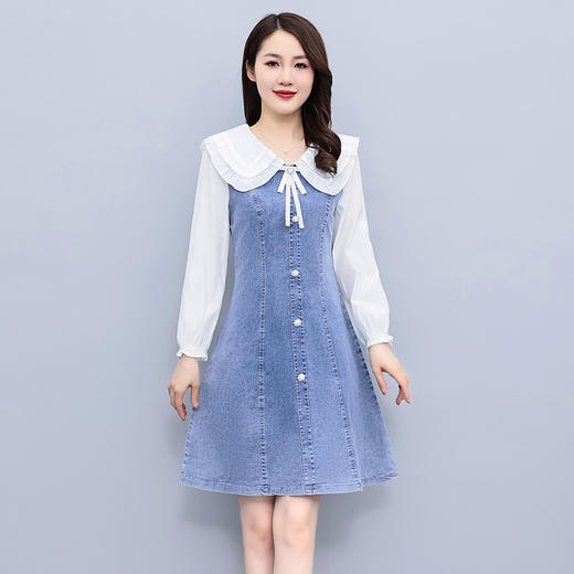 今年流行显瘦小个子薄款秋季长袖拼接牛仔裙HR-WW25189 商品图0