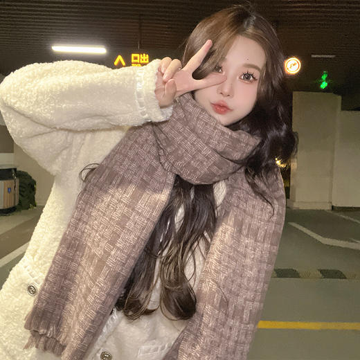 百搭时尚新款韩版ins潮流千鸟格保暖围巾女披肩两用加厚流苏围脖 商品图1