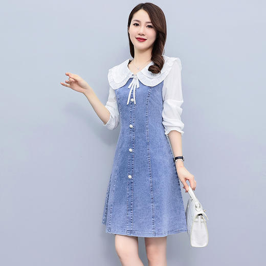 今年流行显瘦小个子薄款秋季长袖拼接牛仔裙HR-WW25189 商品图3