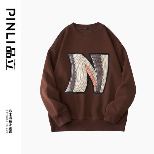 PINLI品立2022秋冬新款男士贴布字母圆领套头休闲卫衣BG223309032 商品图4