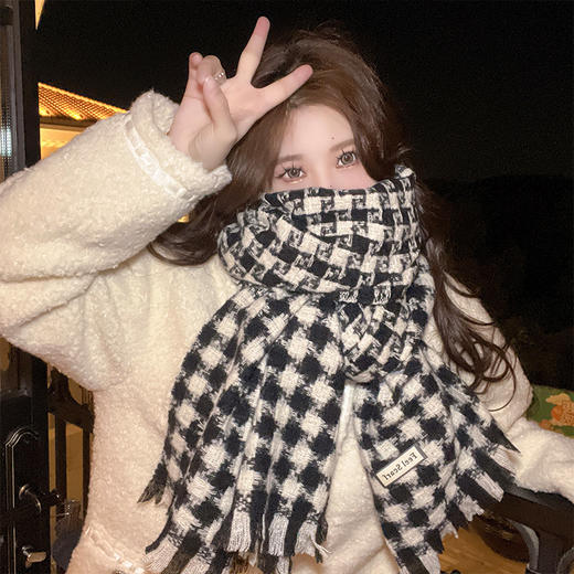 秋冬季新款围巾女韩版ins千鸟格2022冬季百搭学生披肩保暖围脖男 商品图2