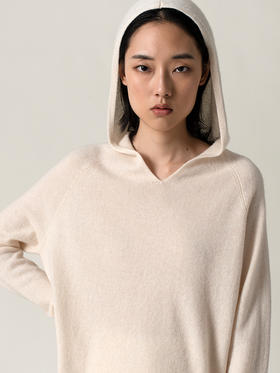 322工房无染色纯羊绒连帽套头衫2022新款秋冬季长袖宽松针织上衣