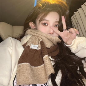 秋冬新款柔软韩国ins拼色条纹围巾韩版复古长款冬季保暖针织围脖