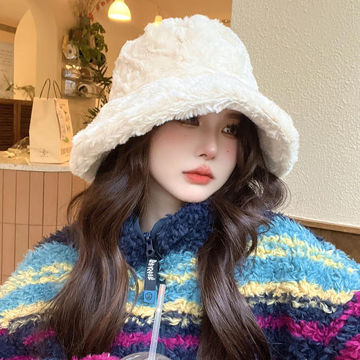 韩版ins兔毛保暖显脸小渔夫帽子女个性百搭盆帽潮流护耳水桶帽 商品图1