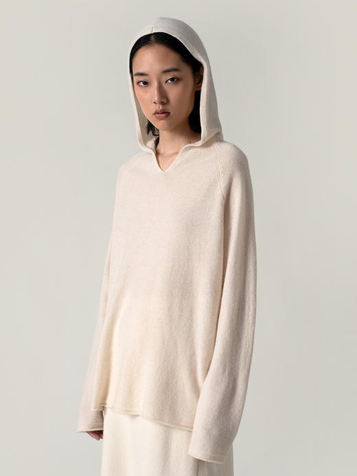 322工房无染色纯羊绒连帽套头衫2022新款秋冬季长袖宽松针织上衣 商品图2