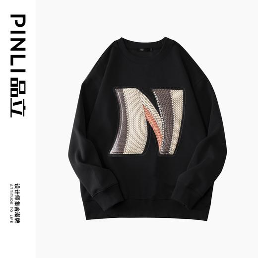 PINLI品立2022秋冬新款男士贴布字母圆领套头休闲卫衣BG223309032 商品图1
