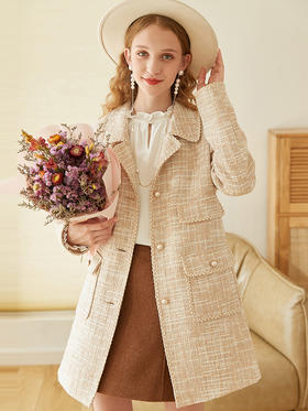 欧芮儿2020秋装新款长袖外套女中长款气质显瘦杏色上衣