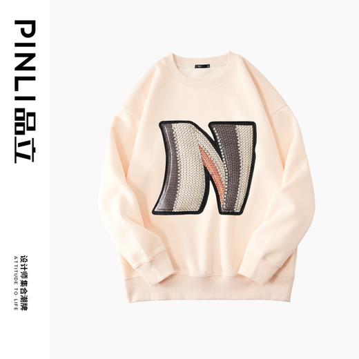 PINLI品立2022秋冬新款男士贴布字母圆领套头休闲卫衣BG223309032 商品图5