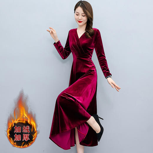 新款高贵气质加绒加厚打底金丝绒连衣裙  HT-XYX3767 商品图1