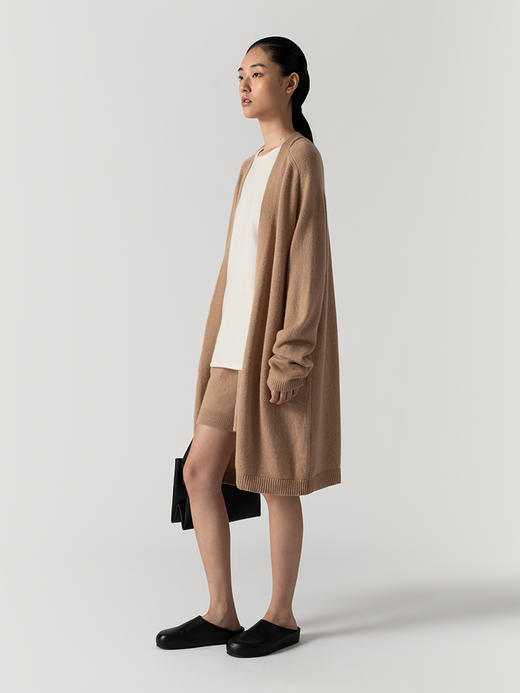 322工房轻柔质感羊毛羊绒针织外套2022年秋冬款休闲中长款开衫女 商品图2