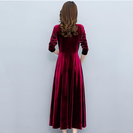 新款高贵气质加绒加厚打底金丝绒连衣裙  HT-XYX3767 商品图4