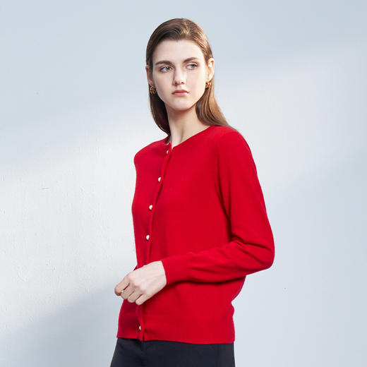 METTE羊绒世家女士羊绒衫2022秋冬新品红色针织开衫时尚通勤毛衣 商品图3