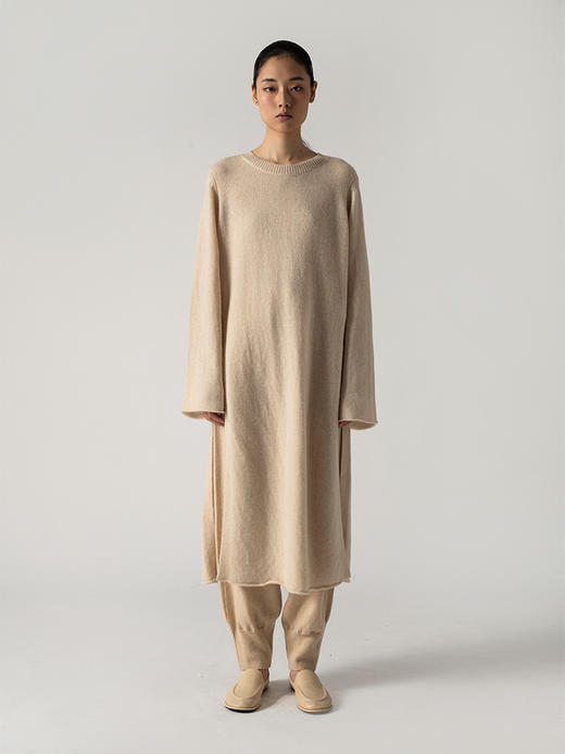 322工房极简造型纯羊绒高开叉连衣裙2022年秋冬款宽松长袖针织裙 商品图2