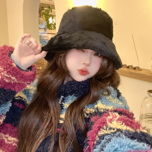 韩版ins兔毛保暖显脸小渔夫帽子女个性百搭盆帽潮流护耳水桶帽 商品图2