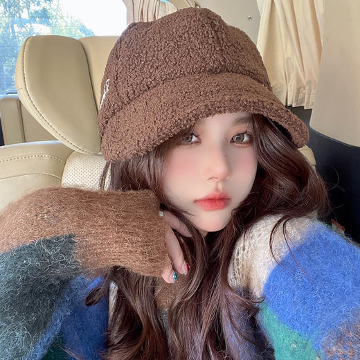 韩版ins秋冬季新款百搭渔夫帽子女时尚新款羊羔毛显脸小保暖盆帽 商品图2