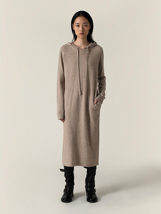 322工房悠闲羊绒裙女2022新款秋冬连帽宽松中长款针织长连衣裙子 商品图0