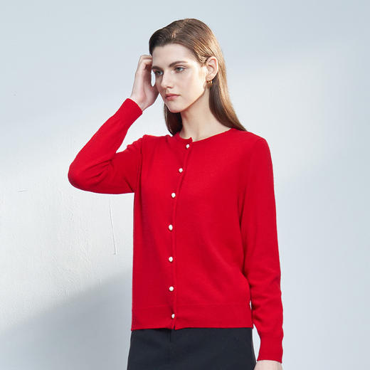 METTE羊绒世家女士羊绒衫2022秋冬新品红色针织开衫时尚通勤毛衣 商品图1