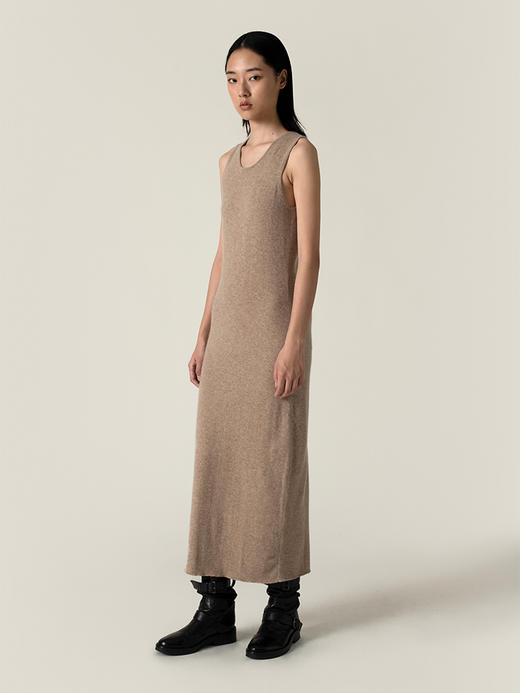 322工房精简内搭裙2022新款冬季无袖修身中长款纯羊绒针织连衣裙 商品图3