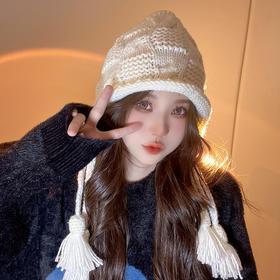 护耳帽子红色保暖国潮针织毛线流苏帽休闲可爱学生针织毛线帽子女