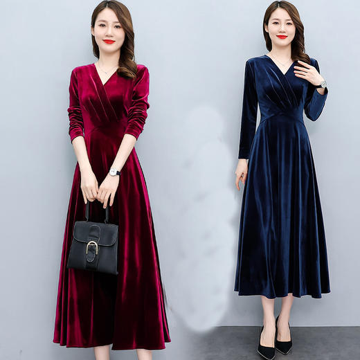 新款高贵气质加绒加厚打底金丝绒连衣裙  HT-XYX3767 商品图3