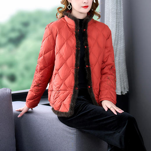 YQ-2022年冬季新款复古保暖夹棉外套绣花真水貂绒上衣女装 商品图2