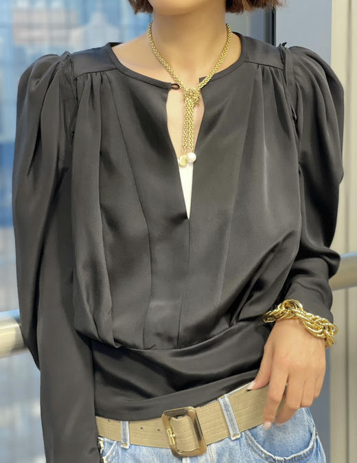 TYNVIE 复古收腰长袖上衣-黑色 商品图2