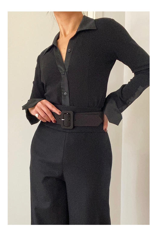 LCM｜Dark Queen Shirt 真丝撞边衬衫 [黑] 商品图0