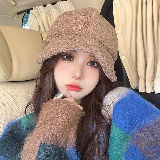 韩版ins秋冬季新款百搭渔夫帽子女时尚新款羊羔毛显脸小保暖盆帽 商品图1