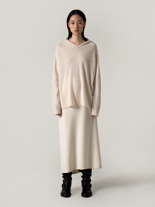 322工房无染色纯羊绒连帽套头衫2022新款秋冬季长袖宽松针织上衣 商品图1