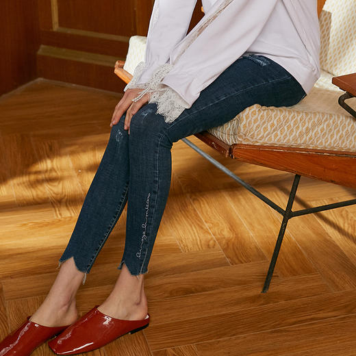 欧芮儿烂牛仔裤女破洞2019秋装女九分裤小脚裤直筒裤乞丐高腰女裤 商品图2
