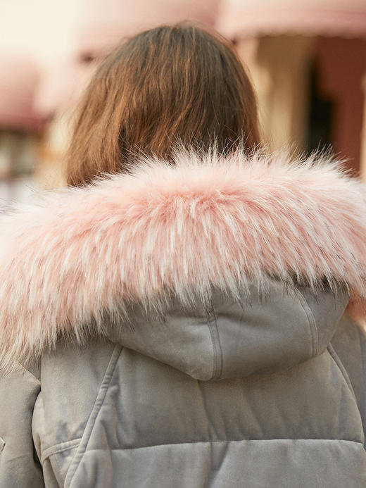 【2件减20】【3件减30】欧芮儿冬装2018新款加厚保暖棉服拉链中长款大毛领外套女衣潮 商品图2