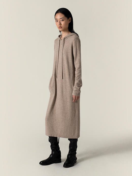 322工房悠闲羊绒裙女2022新款秋冬连帽宽松中长款针织长连衣裙子 商品图3