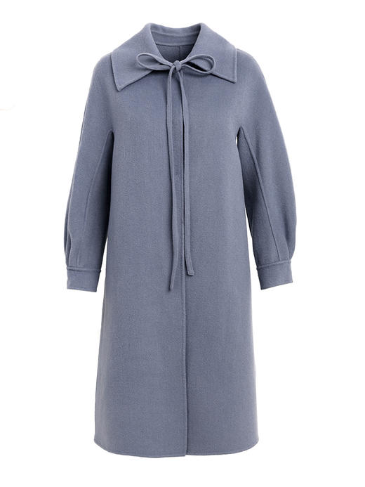 欧芮儿长袖毛呢外套女中长款宽松显瘦2021冬装新款蓝色呢子大衣 商品图3