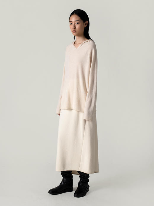 322工房无染色纯羊绒连帽套头衫2022新款秋冬季长袖宽松针织上衣 商品图3