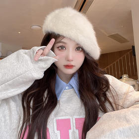 帽子女冬季韩版贝雷帽百搭保暖小众安格拉兔毛画家帽个性蓓蕾帽