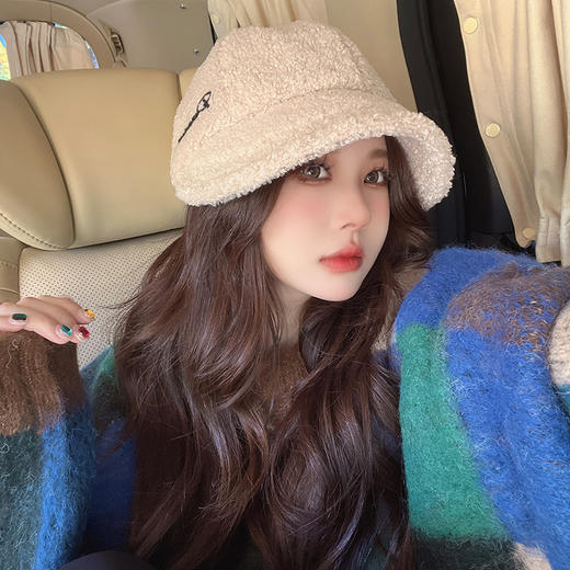 韩版ins秋冬季新款百搭渔夫帽子女时尚新款羊羔毛显脸小保暖盆帽 商品图0