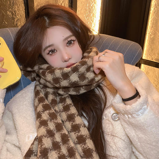 秋冬季新款围巾女韩版ins千鸟格2022冬季百搭学生披肩保暖围脖男 商品图1