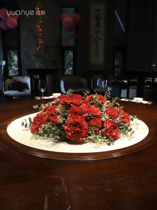 酒店餐桌花圆桌中间转盘摆花饭店餐厅包厢高端仿真花装饰花摆设件 商品图1