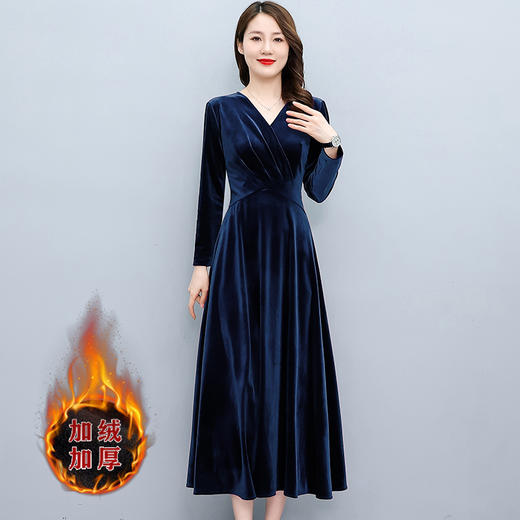 新款高贵气质加绒加厚打底金丝绒连衣裙  HT-XYX3767 商品图0