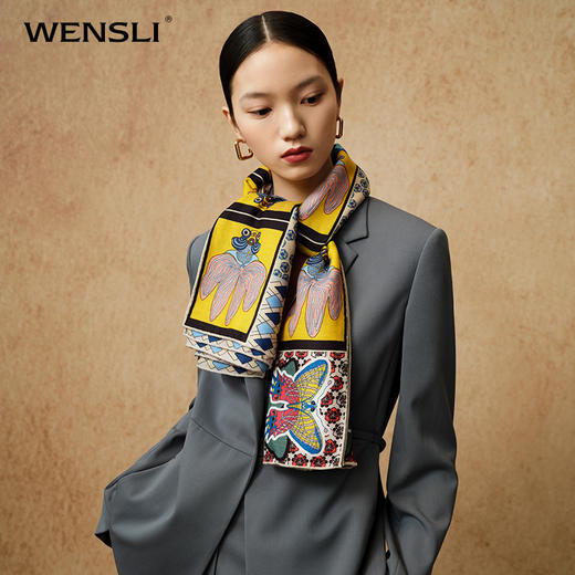 Wensli双面印花丝羊毛围巾-飞花令 商品图0